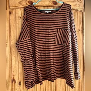 Oversized Navy Blue and Burnt Orange Striped Shirt